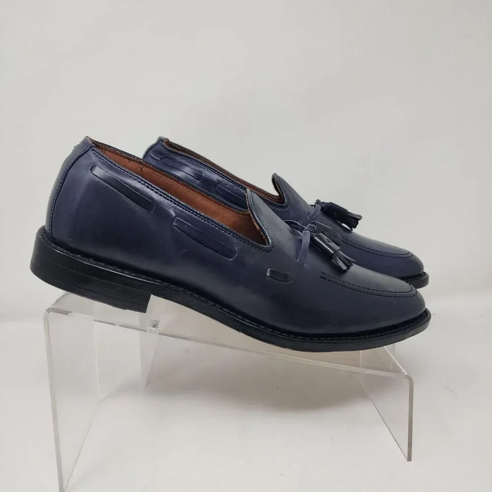 Allen Edmonds Grayson Shoes Mens Size 8 Blue Tassel Loafers Leather Dress Formal